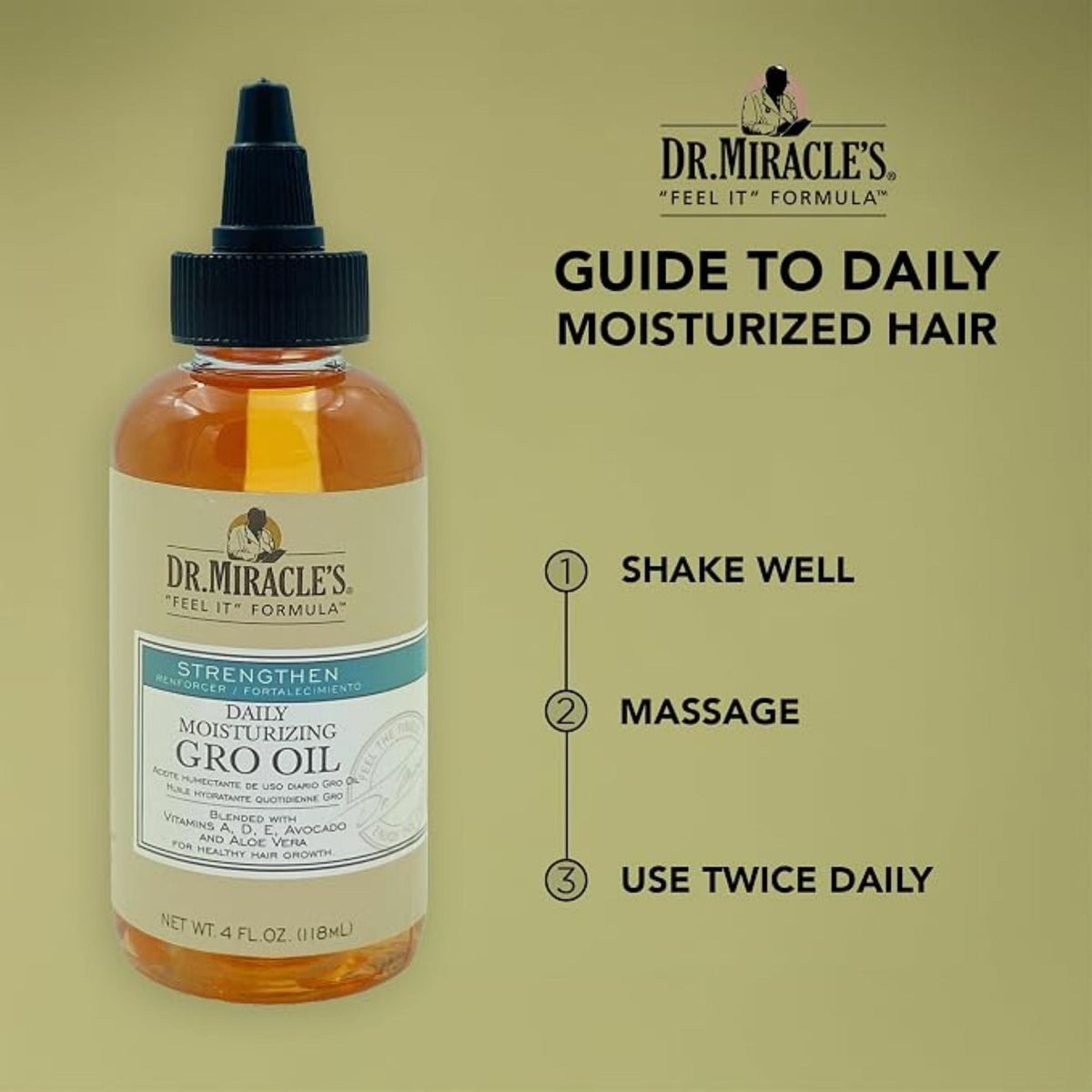 Refect Beauty Dr. Miracles Daily Moisturizing Gro Oil bottle with instructions for healthy hair growth and shine.