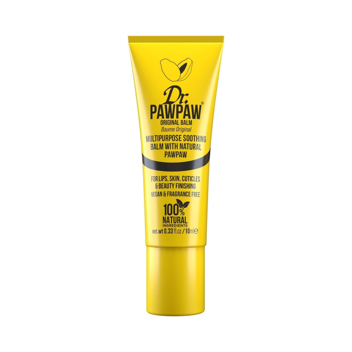 Refect Beauty Dr.PAWPAW Original Balm in a yellow 10ml tube for hydrating dry lips, skin, and cuticles.