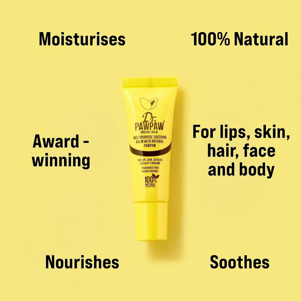 Refect Beauty Dr.PAWPAW Original Balm in a yellow tube, a multi-purpose natural moisturizer for lips, skin, and body.