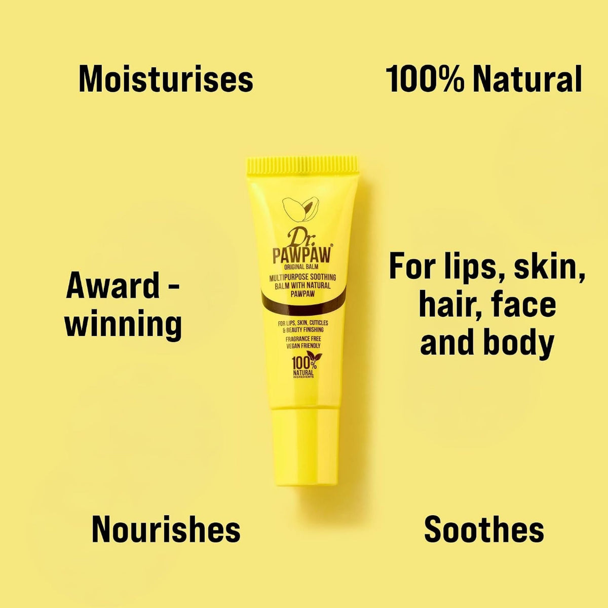 Refect Beauty Dr.PAWPAW Original Balm in a yellow tube, a multi-purpose natural moisturizer for lips, skin, and body.