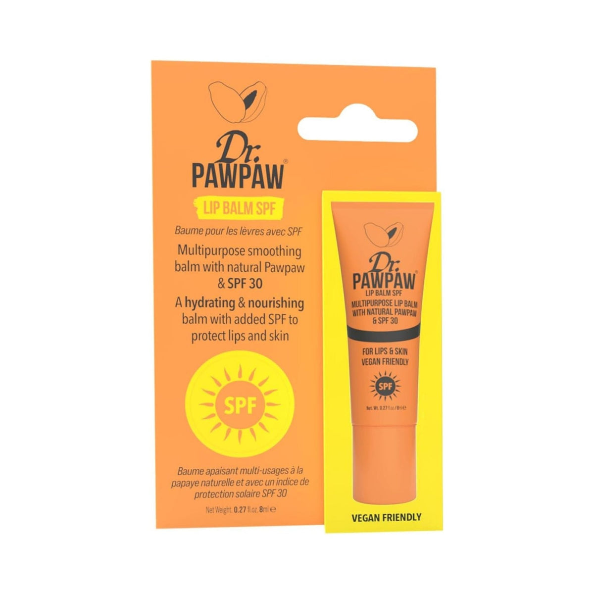 Refect Beauty Dr.PAWPAW SPF 30 lip balm in orange packaging with natural papaya extract for sun protection