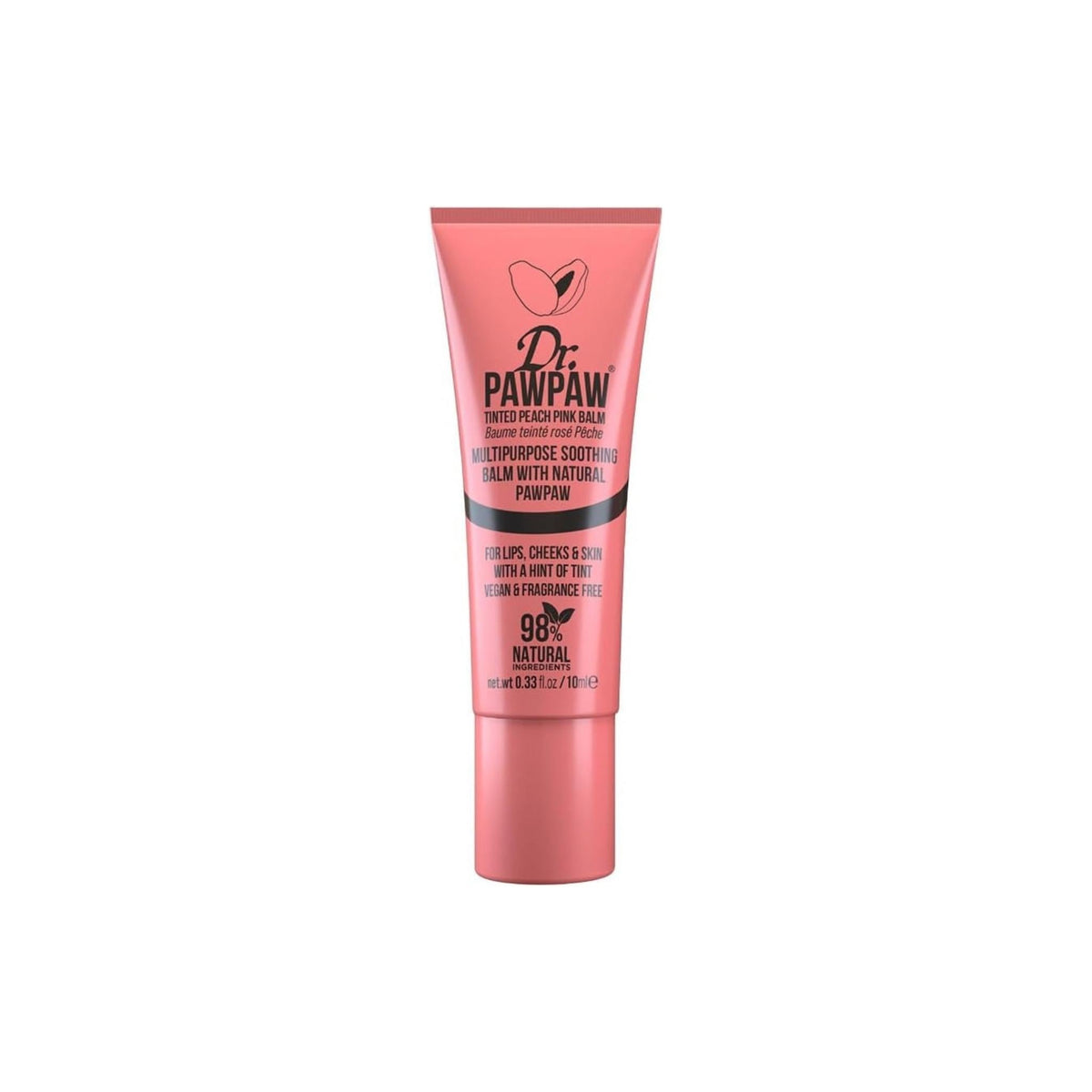 Refect Beauty Dr.Pawpaw tinted peach pink multi-purpose balm in a squeeze tube for lips and cheeks