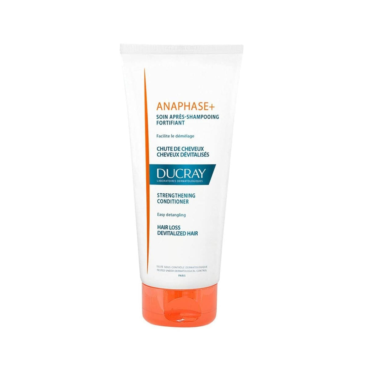 Refect Beauty Ducray Anaphase+ strengthening conditioner tube for devitalized hair in white packaging with orange cap