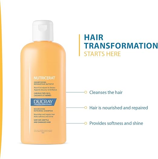 Refect Beauty Ducray Nutricerat Repairing Shampoo bottle for dry, brittle, and damaged hair with nourishing benefits.