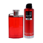 Refect Beauty Dunhill Desire Red gift set featuring a 100ml red glass fragrance bottle and 226ml deodorant spray.