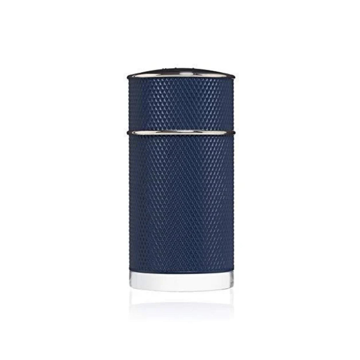 Refect Beauty Dunhill Icon Racing Blue Eau de Parfum in a textured dark blue cylindrical bottle with silver accents.
