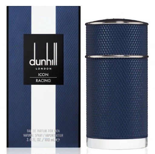 Refect Beauty Dunhill Icon Racing Blue Eau de Parfum bottle and box with textured navy blue finish