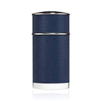 Refect Beauty Dunhill Icon Racing Blue Eau de Parfum in a textured navy blue cylindrical bottle with silver accents.