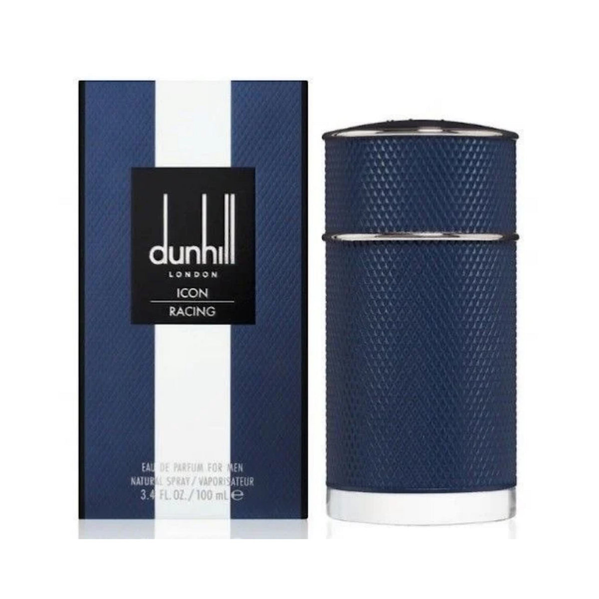 Refect Beauty Dunhill Icon Racing Blue Eau de Parfum bottle and matching blue textured box for men