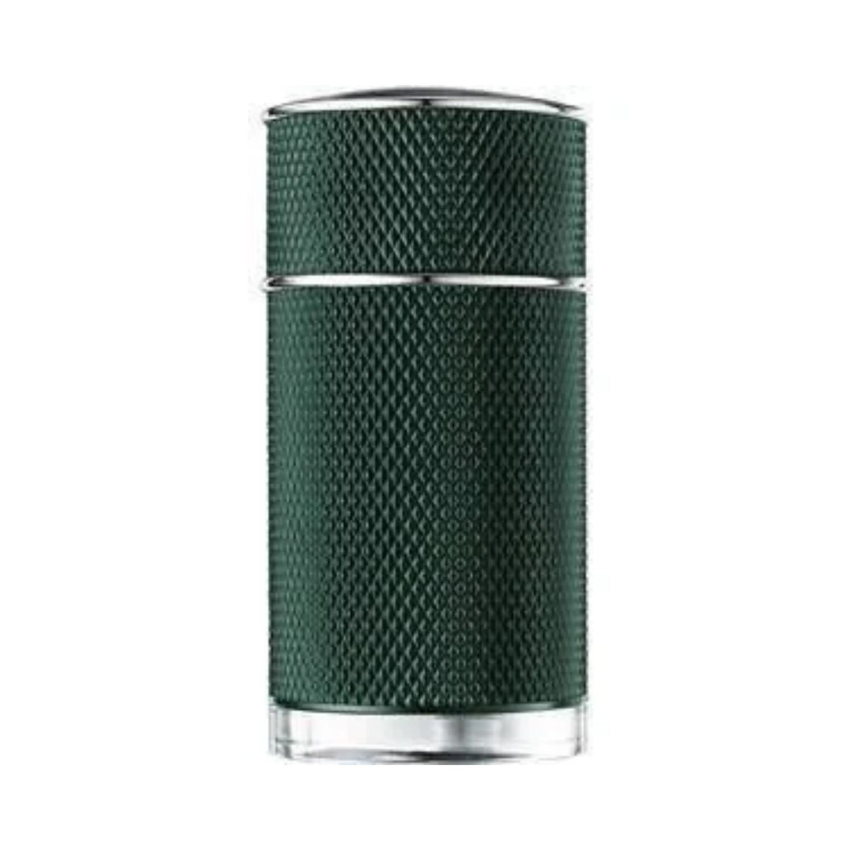 Refect Beauty Dunhill Icon Racing Eau de Parfum in a dark green textured cylindrical bottle with silver accents.