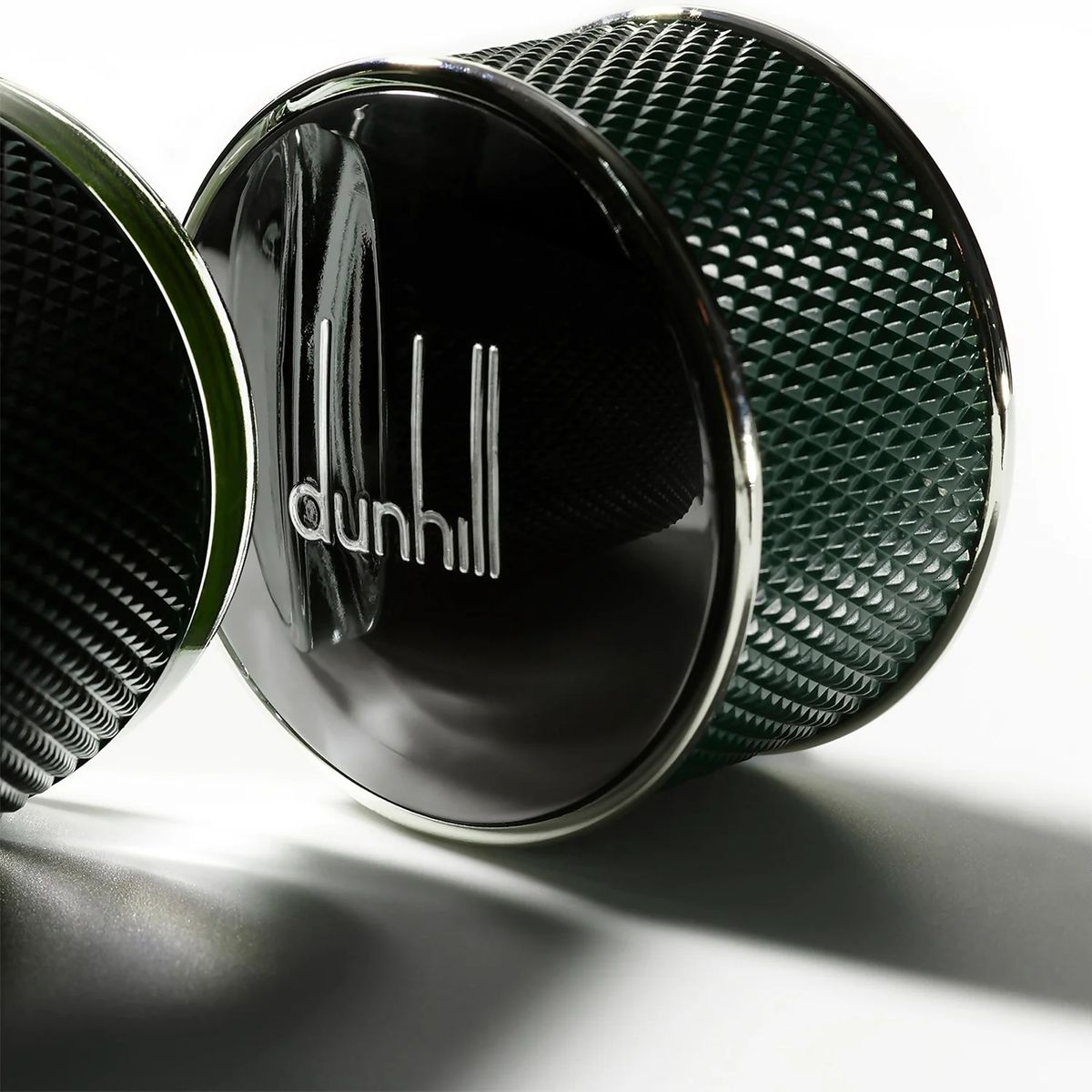 Refect Beauty Dunhill Icon Racing Eau de Parfum bottle featuring a dark green textured cap and metallic finish.