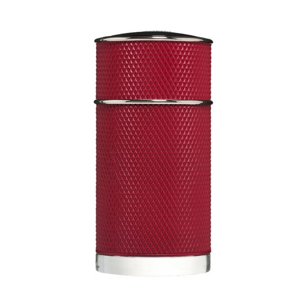 Refect Beauty Dunhill Icon Racing Red eau de parfum in a cylindrical red textured bottle with silver accents.