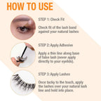 Refect Beauty Duo Dark Brush On Adhesive application guide showing three steps for applying false lashes