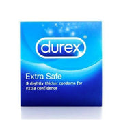 Refect Beauty Durex Extra Safe condoms in a blue 3-pack box, designed for extra thickness and reassurance.