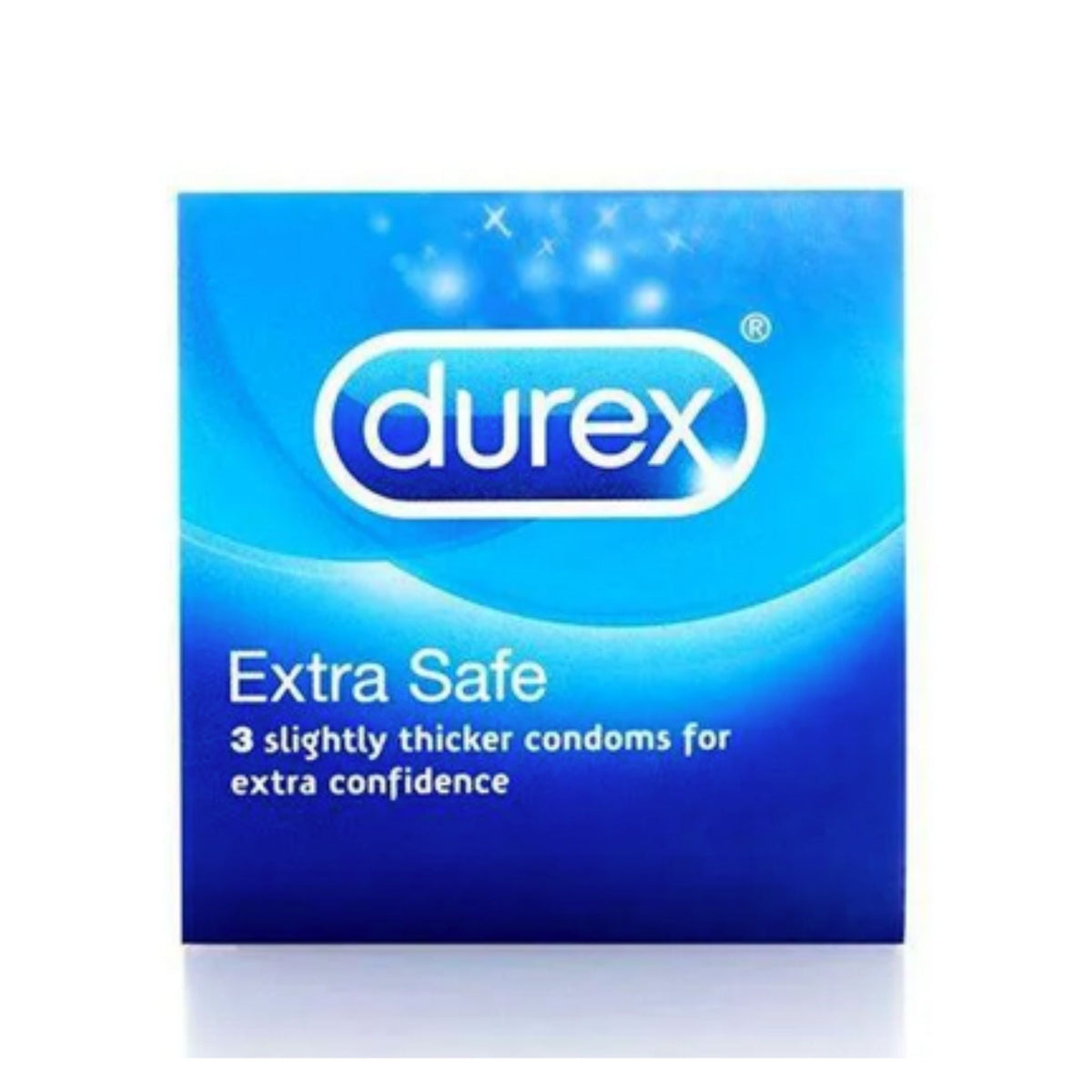 Refect Beauty Durex Extra Safe condoms in a blue 3-pack box, designed for extra thickness and reassurance.