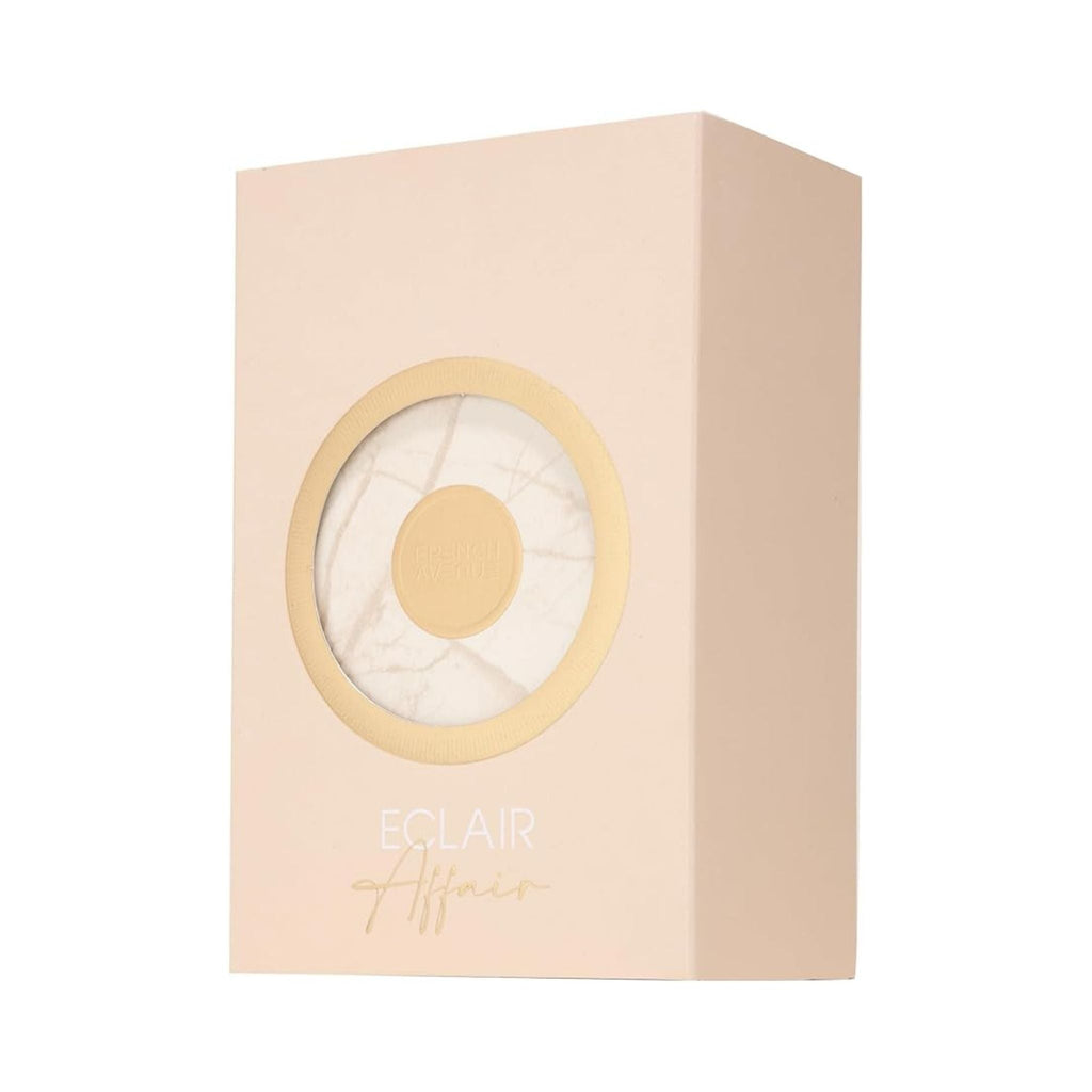 Refect Beauty French Avenue Eclair Affair gourmand eau de parfum in a pale pink box with a circular marble cutout.