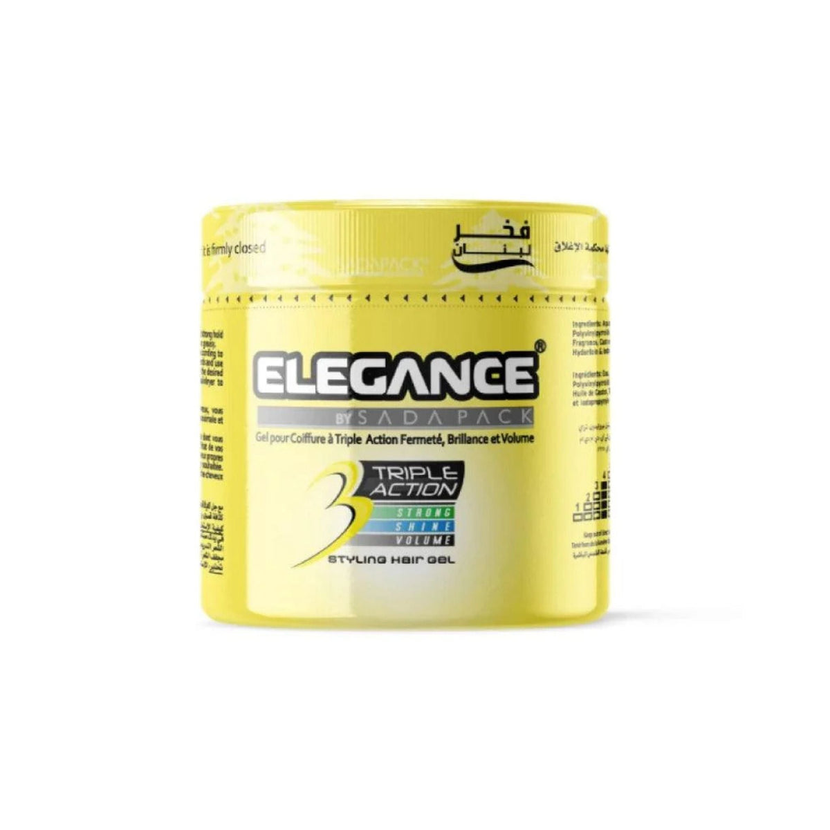 Refect Beauty Elegance Triple Action yellow hair gel jar for strong hold, volume, and shine in a professional tub.