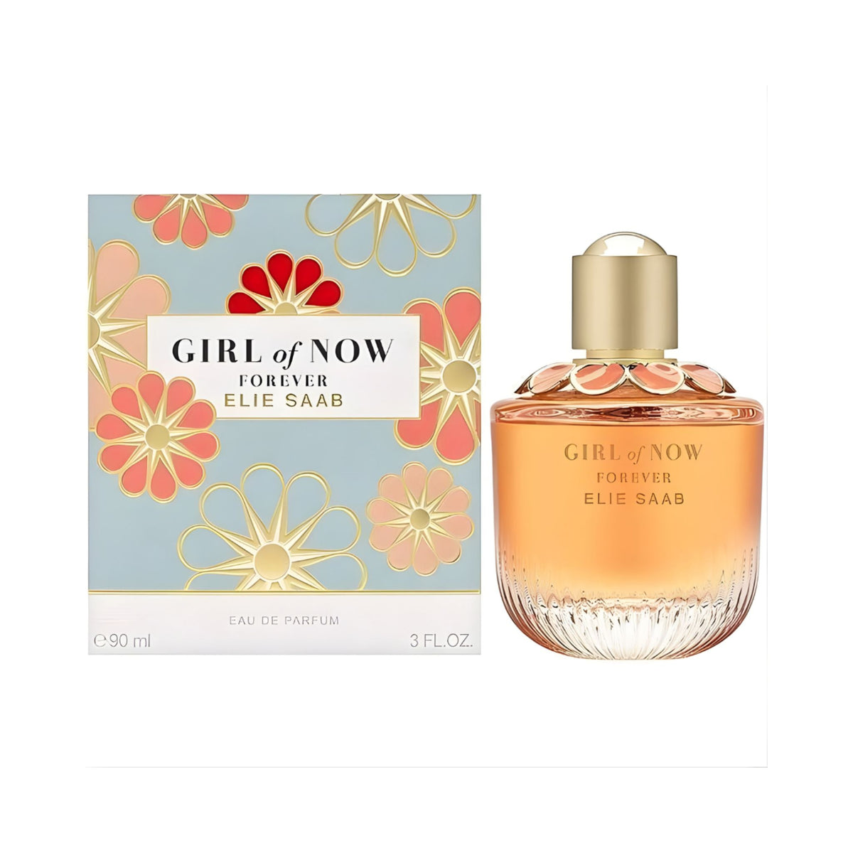 Refect Beauty Elie Saab Girl of Now Forever Eau de Parfum bottle and floral patterned box on a white background