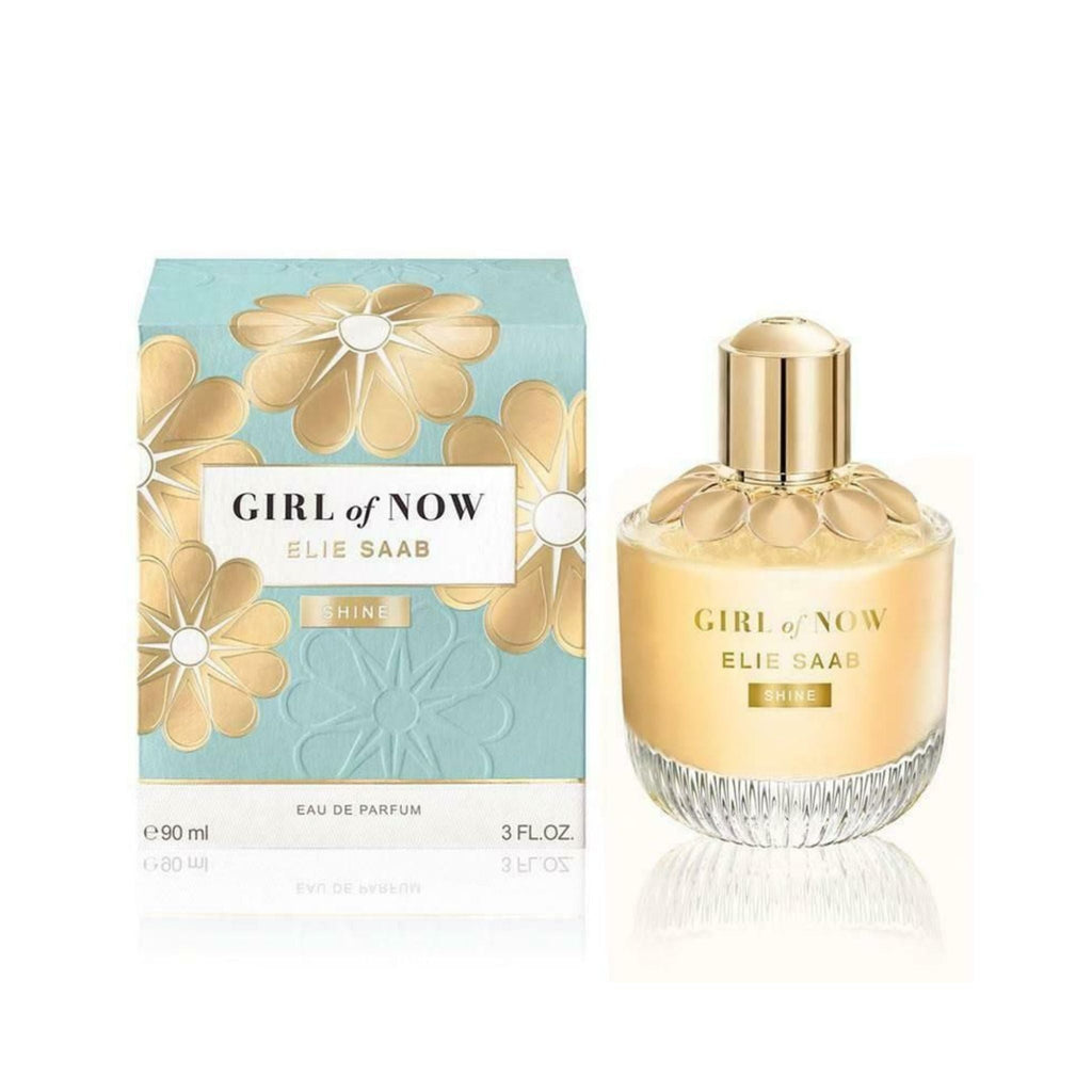 Refect Beauty Elie Saab Girl Of Now Shine eau de parfum bottle with its matching light blue and gold floral box