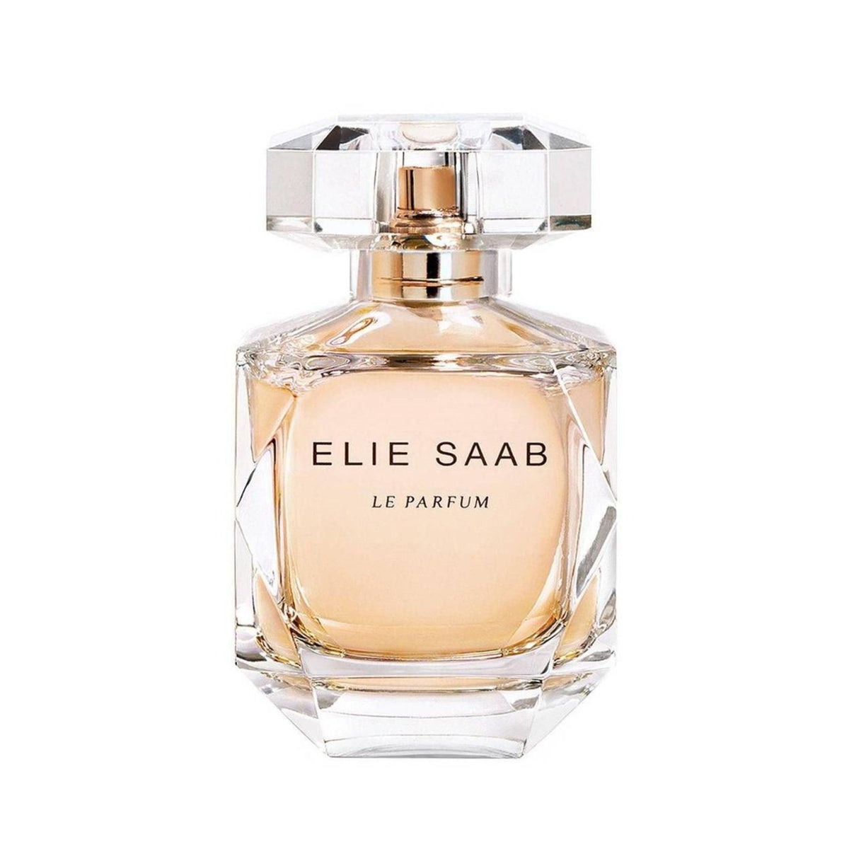 Refect Beauty Elie Saab Le Parfum Eau de Parfum in a faceted glass bottle with a crystal-like cap and golden liquid.