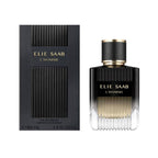 Refect Beauty Elie Saab L'Homme Eau de Parfum bottle and black textured box, a modern woody spicy fragrance for men.