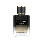 Refect Beauty Elie Saab L'Homme Eau de Parfum in a sleek black and clear glass bottle with a textured gold-rimmed cap.