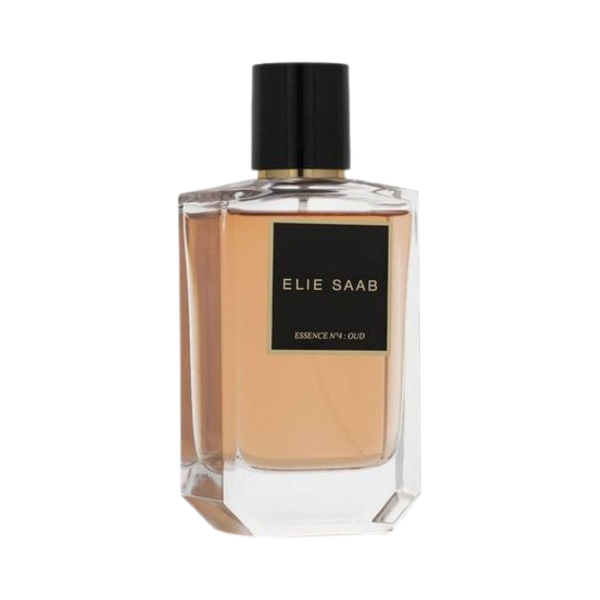Refect Beauty Elie Saab La Collection Essence No.4 Oud eau de parfum in a clear glass bottle with a black cap.