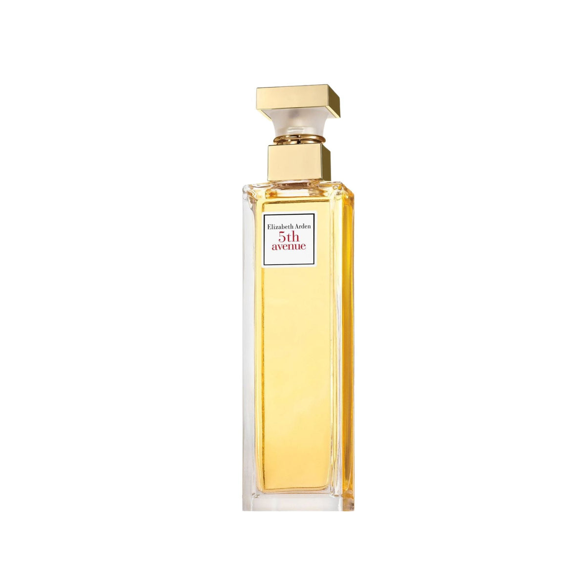 Refect Beauty Elizabeth Arden Fifth Avenue Eau de Parfum in a tall, elegant glass bottle with a gold cap.