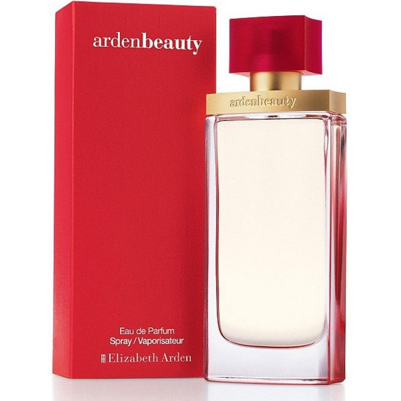 Refect Beauty Elizabeth Arden Beauty Eau de Parfum in a clear glass bottle with a red cap and matching red box.