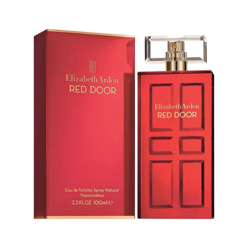 Refect Beauty Elizabeth Arden Red Door Eau de Toilette perfume bottle and its iconic red rectangular box packaging.