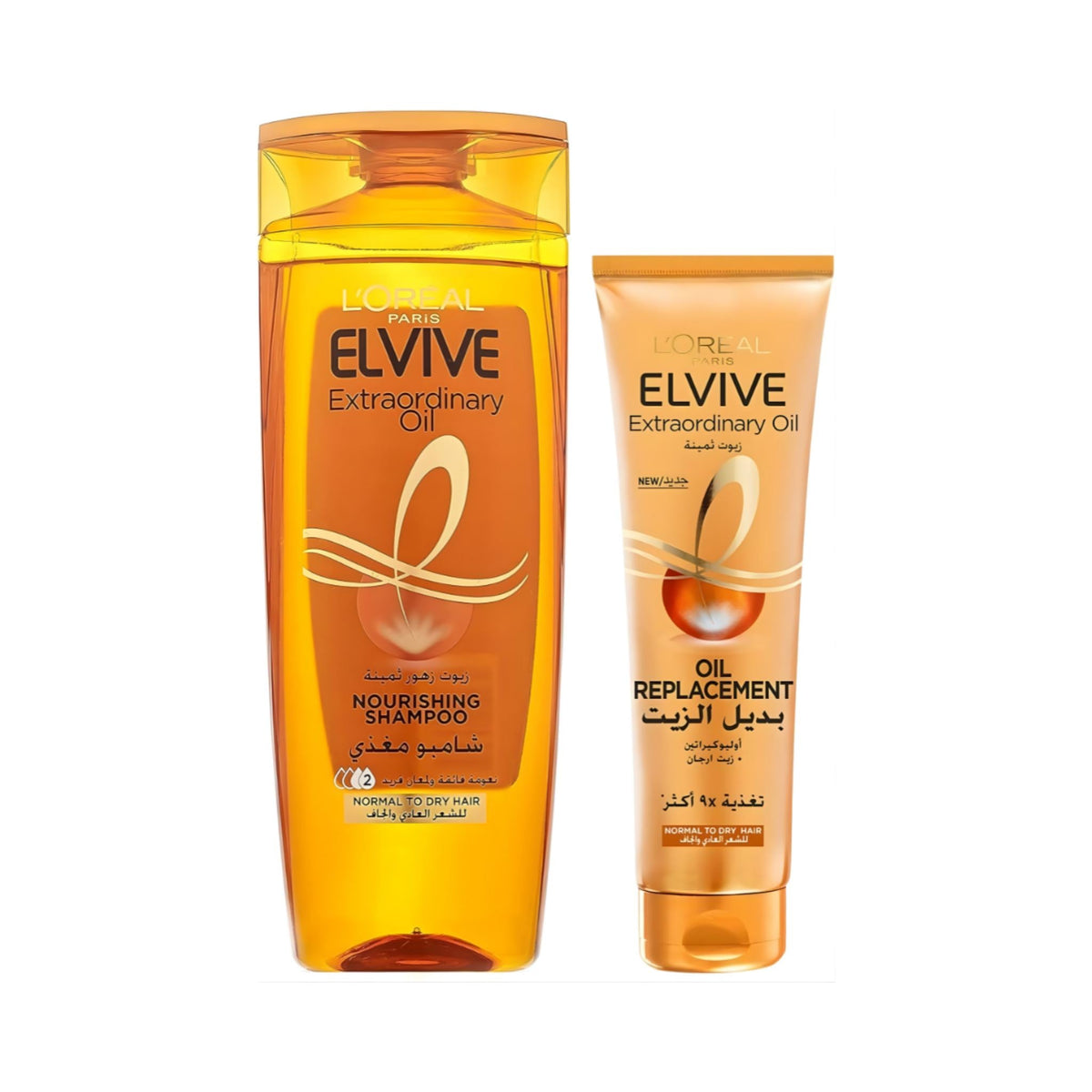 Refect Beauty L'Oreal Paris Elvive Extraordinary Oil shampoo and oil replacement cream set for dry hair nourishment.