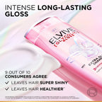 Refect Beauty L'Oreal Paris Elvive Glycolic Gloss shampoo bottle in pink packaging with a creamy white texture.