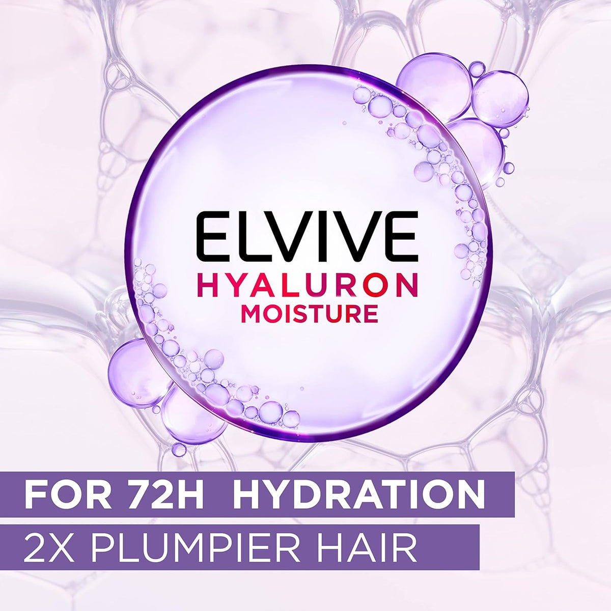 Refect Beauty L'Oréal Paris Elvive Hyaluron Moisture night cream packaging with purple bubbles and hydration claims