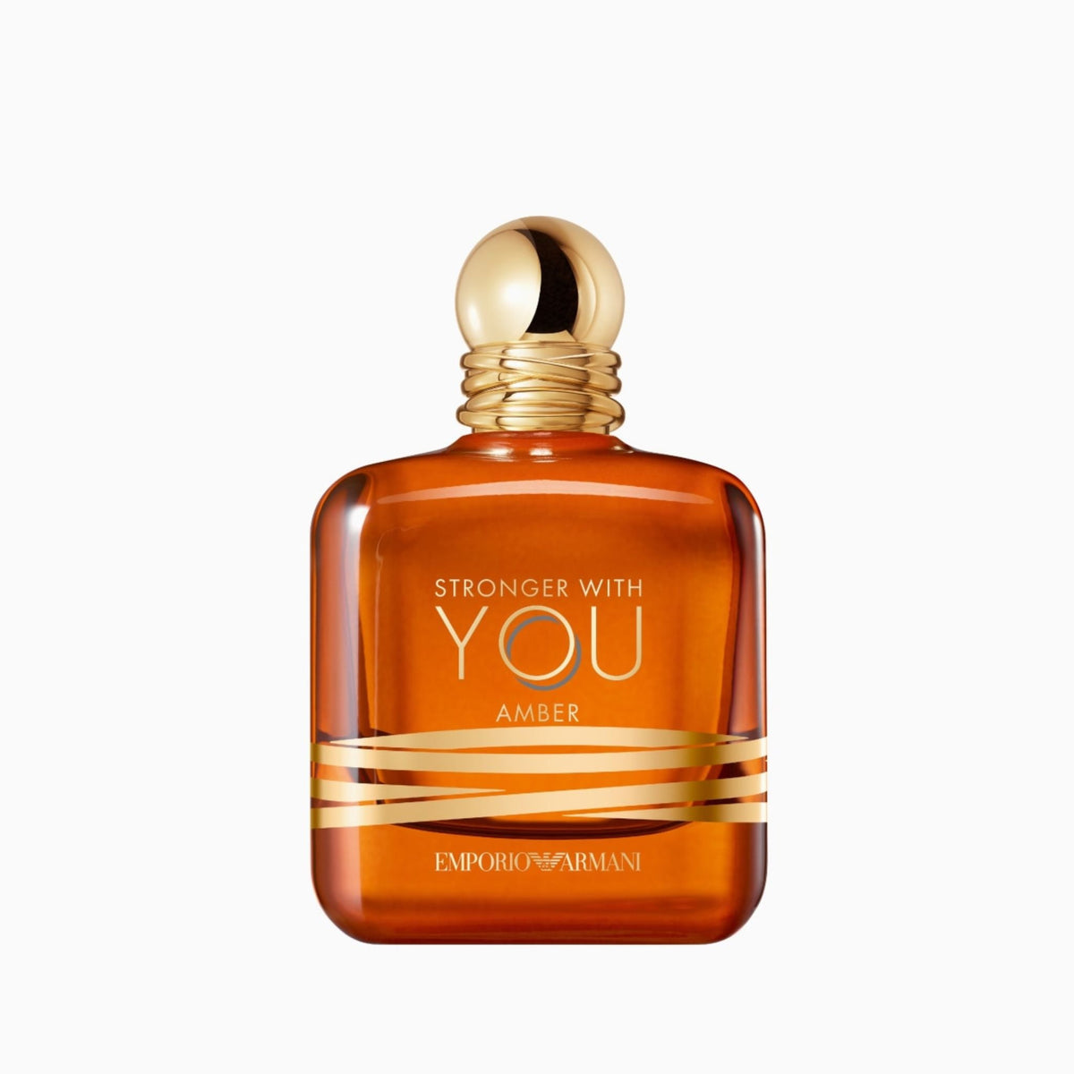Refect Beauty Emporio Armani Stronger With You Amber Eau de Parfum in a warm amber glass bottle with gold accents.