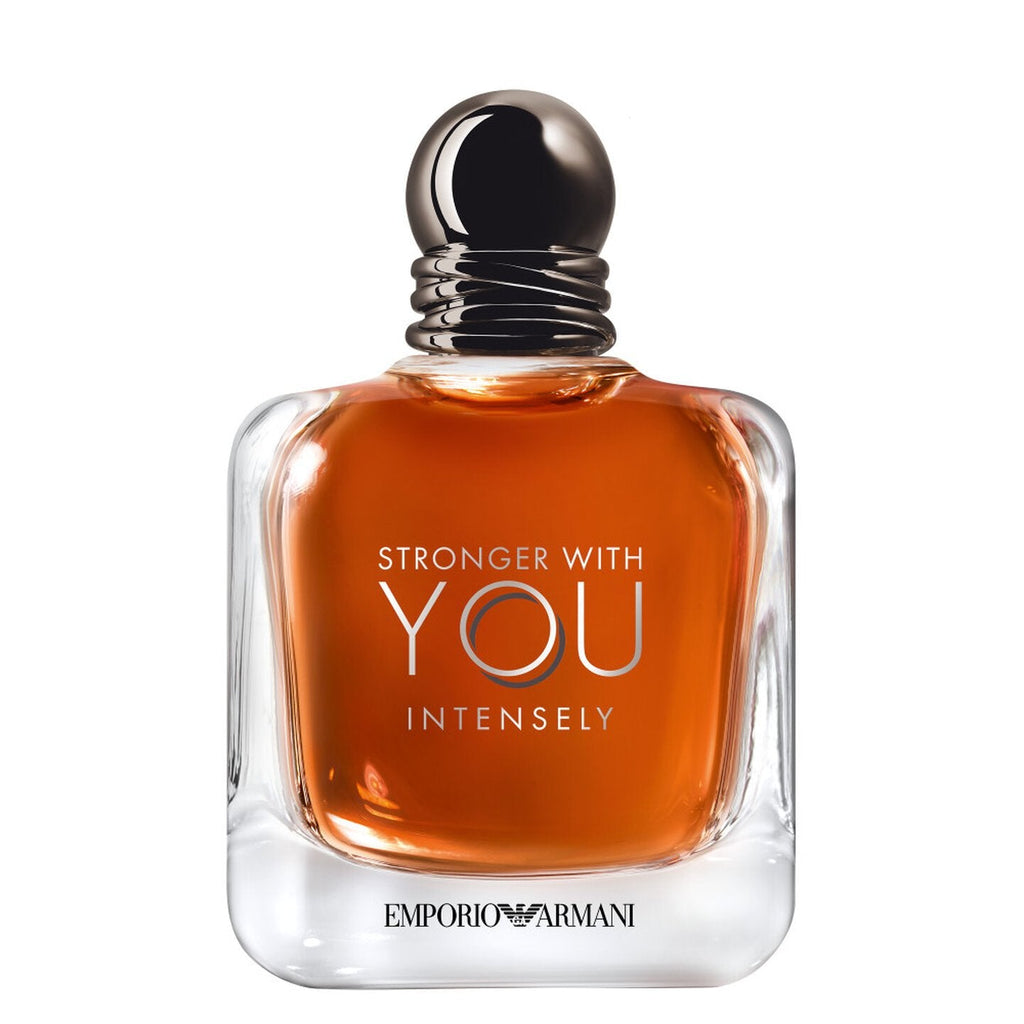 Refect Beauty Emporio Armani Stronger With You Intensely Eau de Parfum in a square glass bottle with amber liquid.