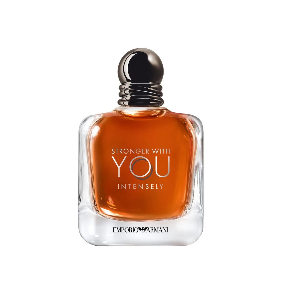 Refect Beauty Emporio Armani Stronger With You Intensely Eau de Parfum in a sleek glass bottle with amber liquid.