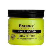 Refect Beauty ENERGY Hair Food Shea Butter treatment cream in a yellow jar with a black lid for dry hair care.