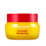 Refect Beauty Eqqualberry Vitamin E Illuminating Cream in a yellow jar with a red lid for radiant skin hydration.