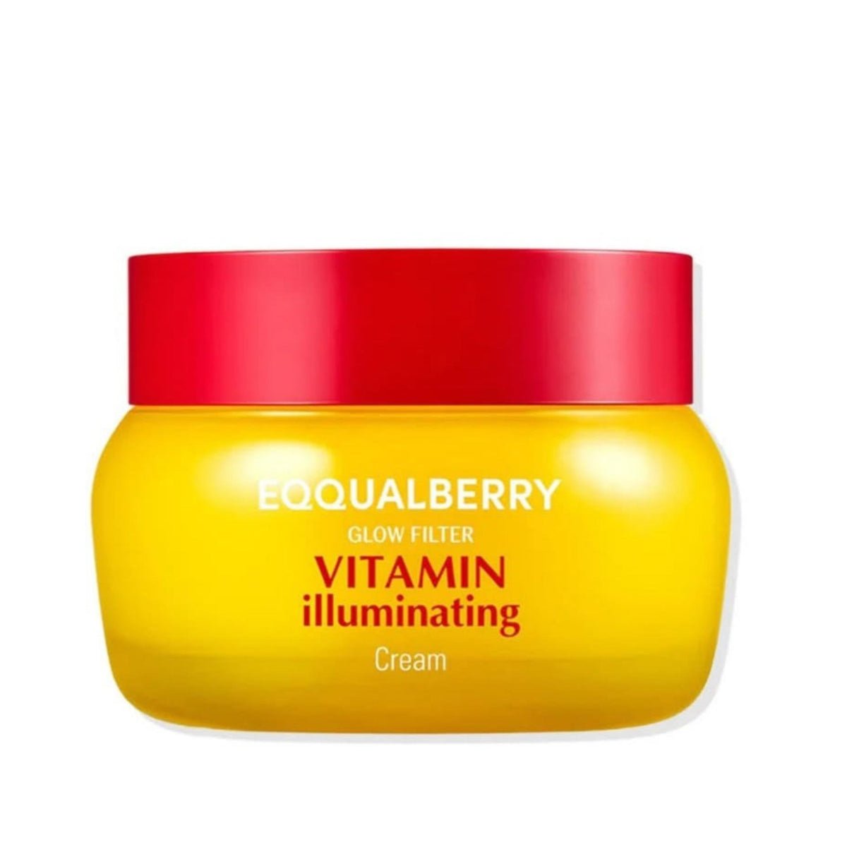 Refect Beauty Eqqualberry Vitamin E Illuminating Cream in a yellow jar with a red lid for radiant skin hydration.