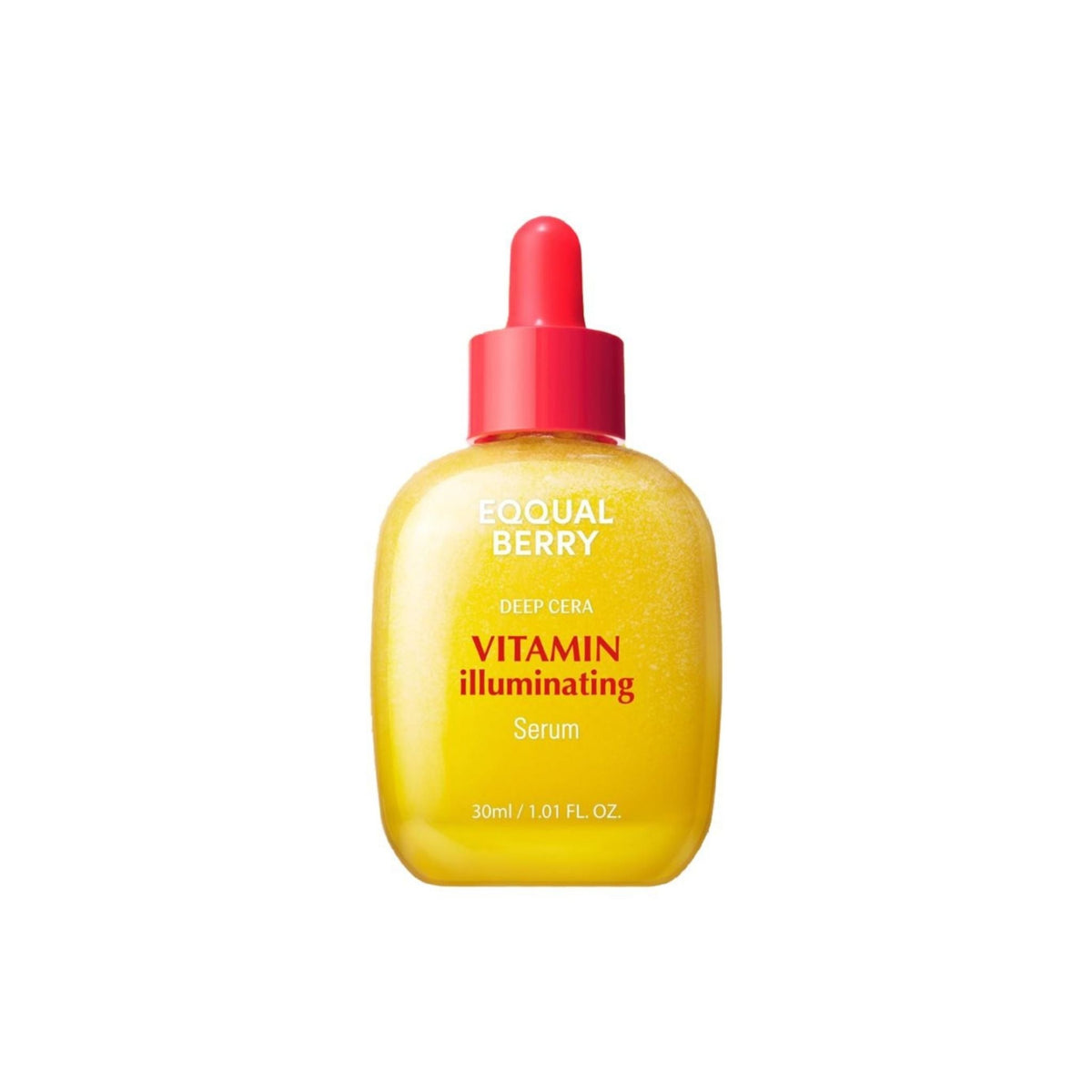 Refect Beauty Eqqualberry Vitamin Illuminating Serum in a yellow glass bottle with a red dropper cap.