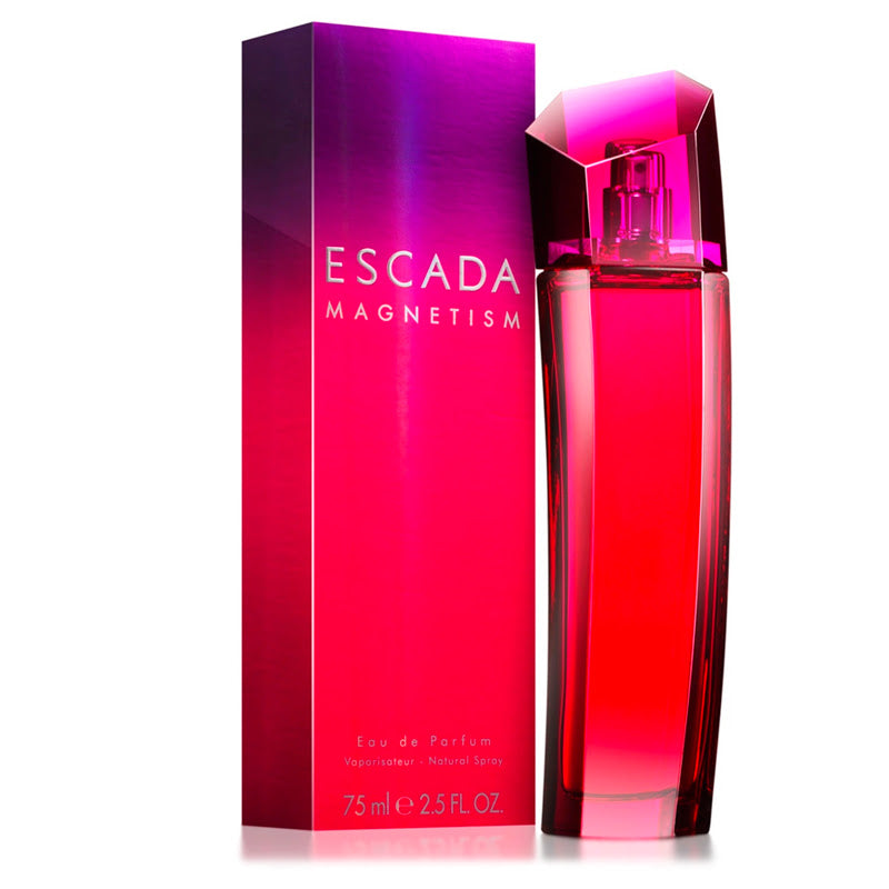Refect Beauty Escada Magnetism Eau de Parfum in a vibrant pink and red gradient glass bottle with matching box