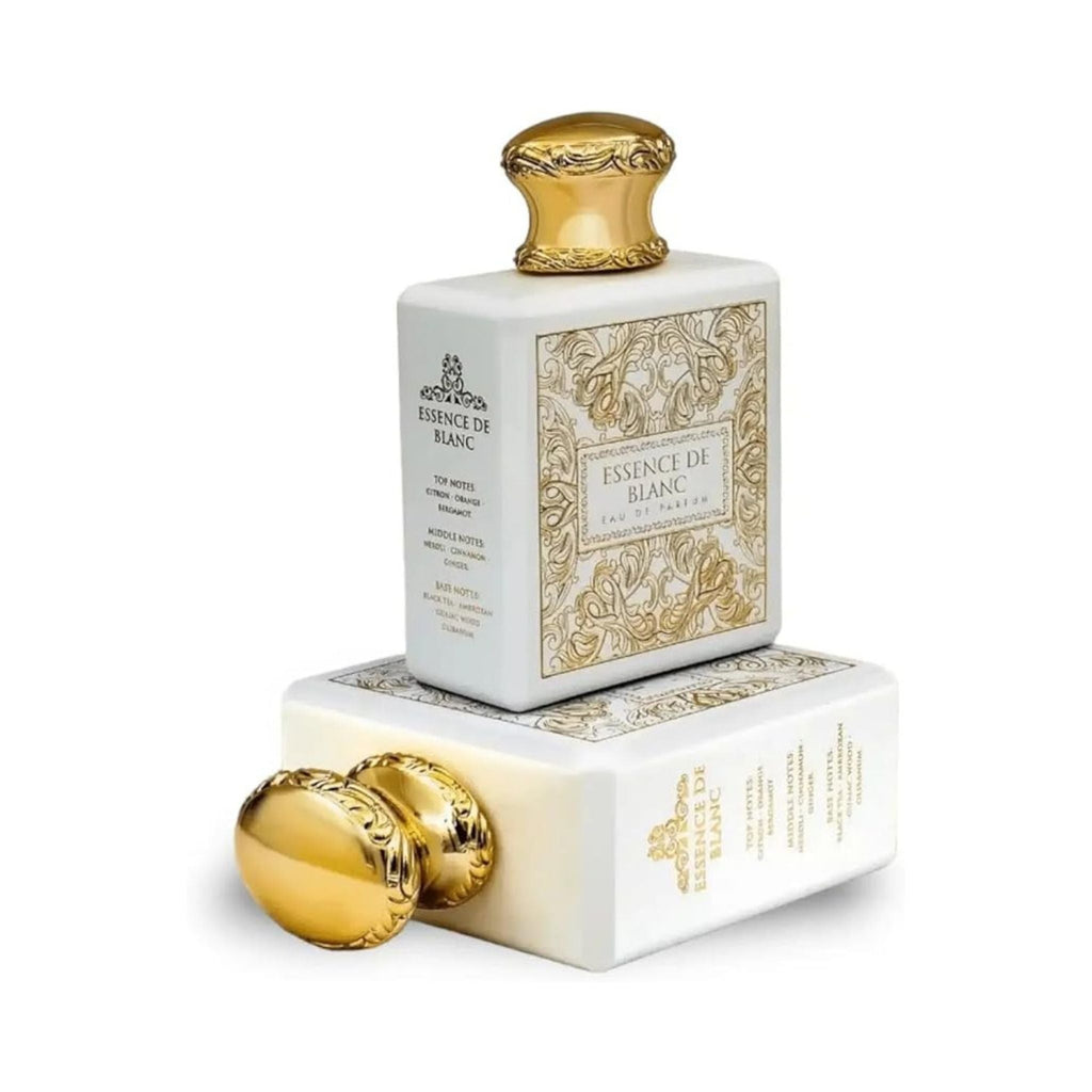 Refect Beauty French Avenue Essence De Blanc unisex perfume bottle with white and gold ornate label and gold cap