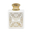 Refect Beauty French Avenue Essence De Blanc unisex perfume in a white bottle with ornate gold filigree and gold cap.