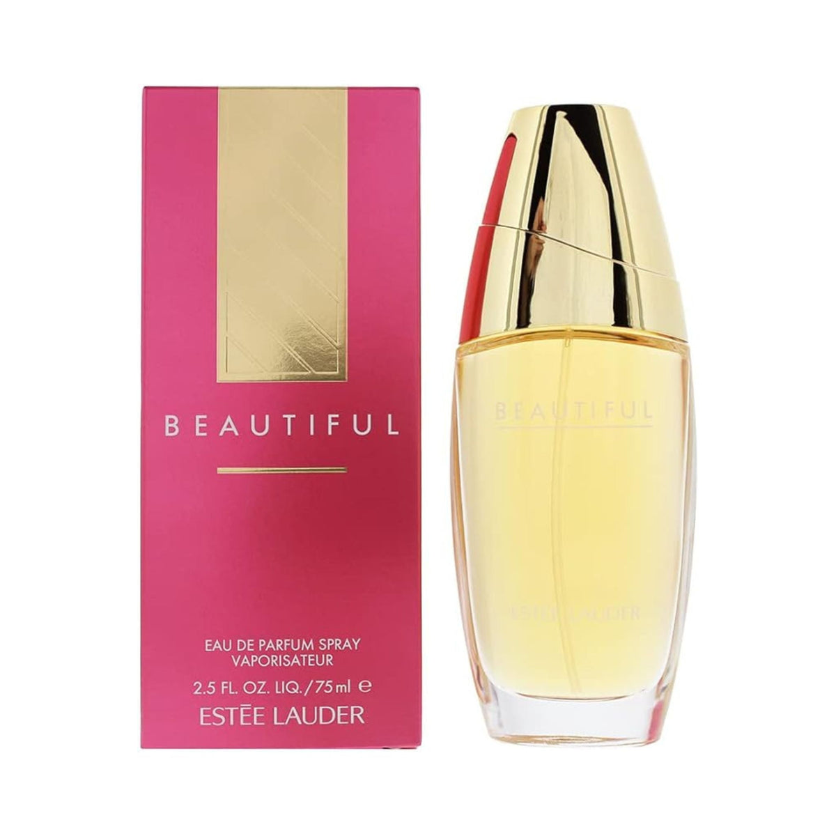 Refect Beauty Estée Lauder Beautiful Eau de Parfum bottle and pink box, a classic floral fragrance for women.