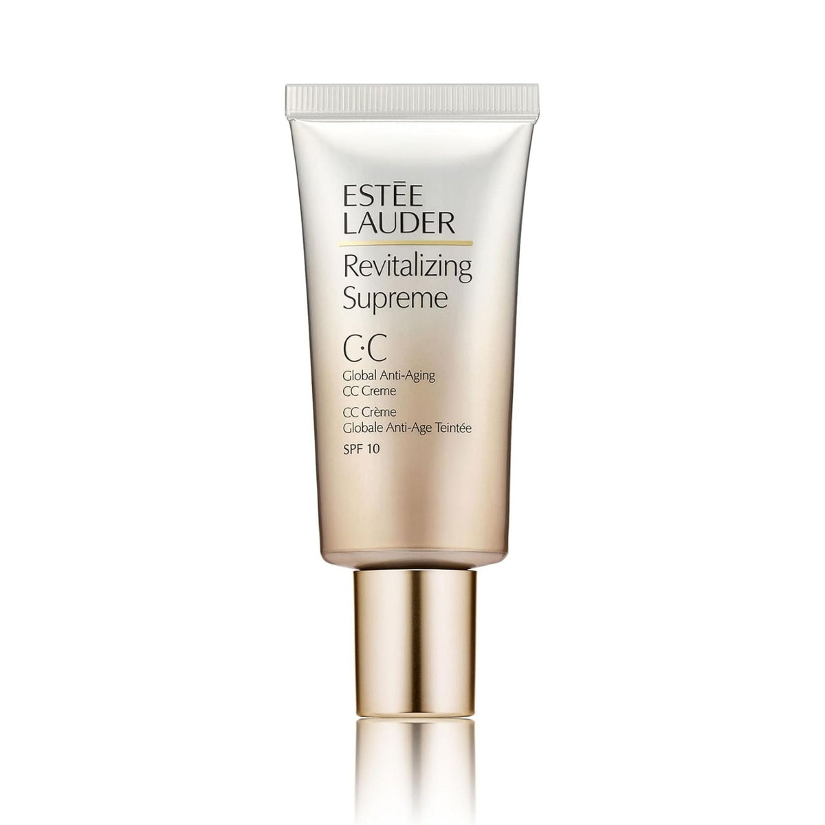 Refect Beauty Estée Lauder Revitalizing Supreme+ CC Crème with SPF 10 in a sleek gold and white tube