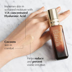 Refect Beauty Estée Lauder Advanced Night Repair Intense Reset Concentrate serum applied on a hand with text overlays.