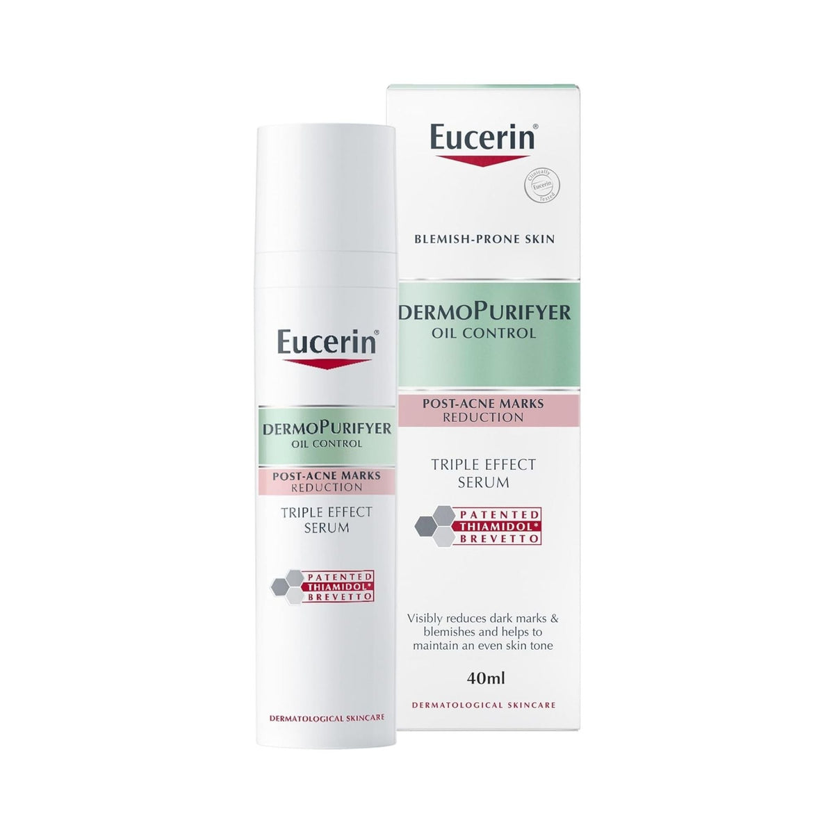 Refect Beauty Eucerin DermoPurifyer Oil Control Triple Effect Serum bottle and packaging for acne-prone skin
