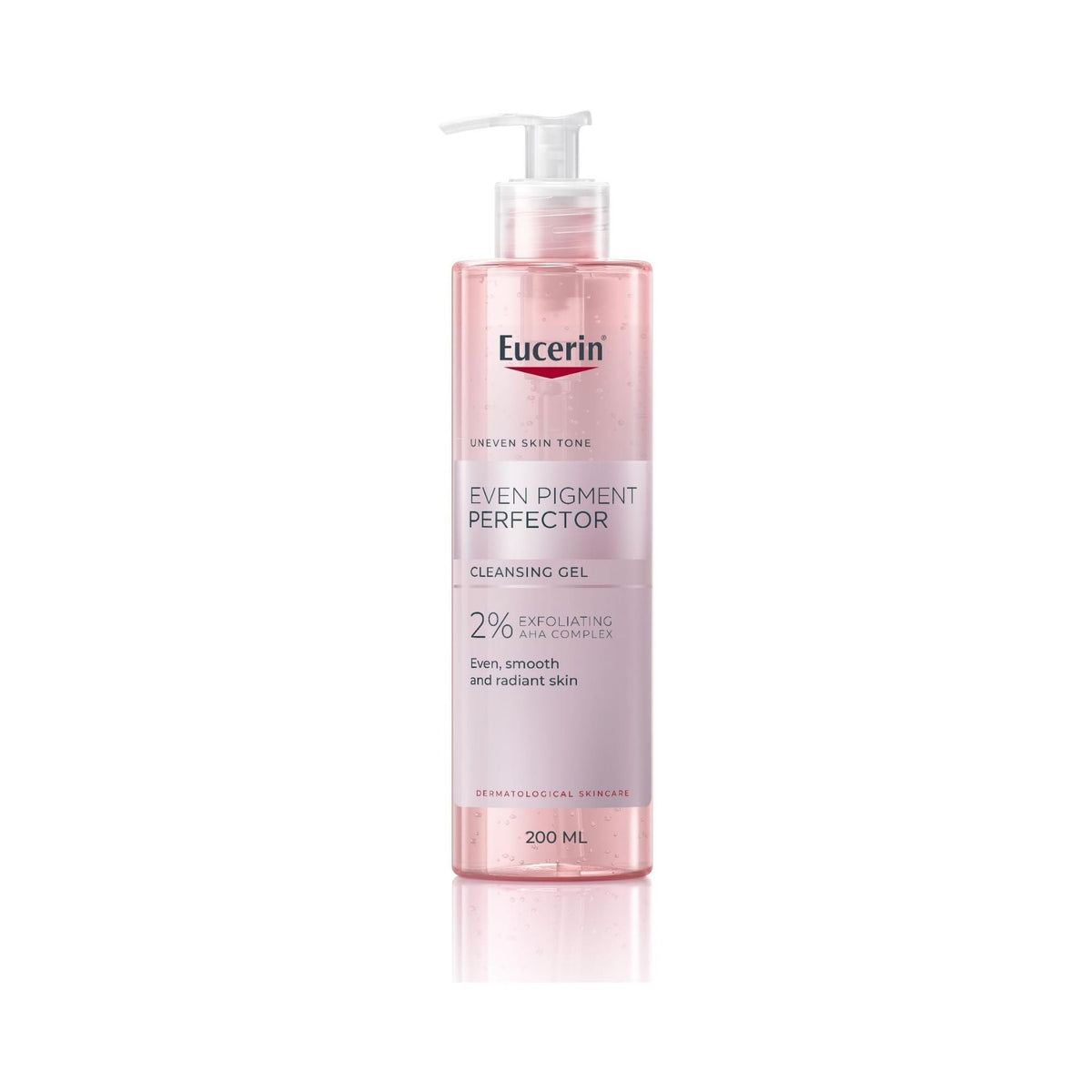 Refect Beauty Eucerin Even Pigment Perfector Exfoliating Cleansing Gel in a 200ml pump bottle for radiant skin.