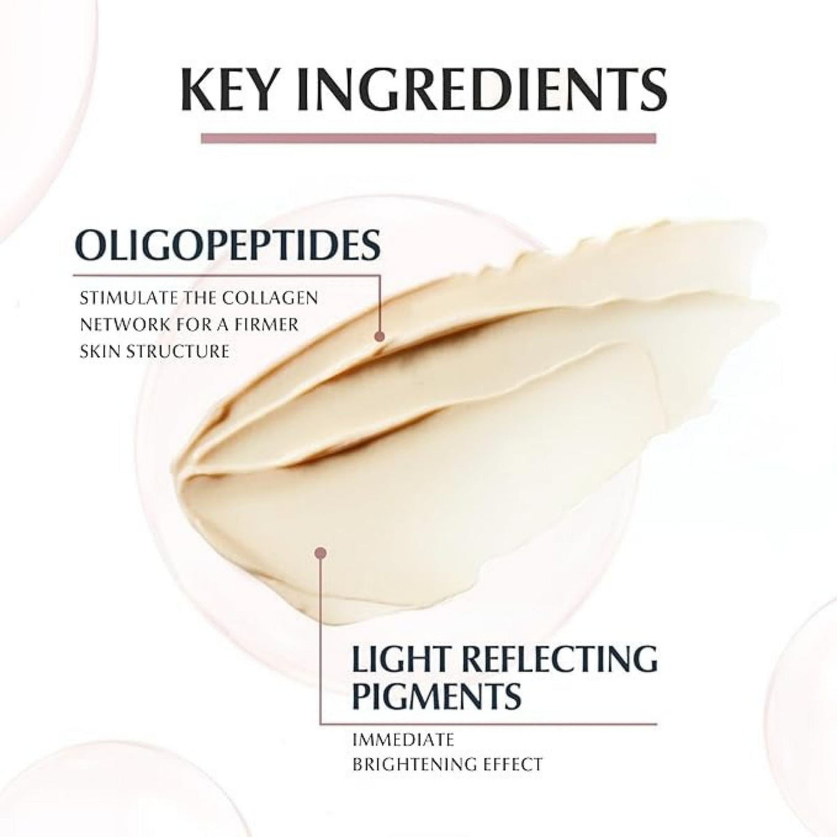 Refect Beauty Eucerin eye cream texture showing oligopeptides and light-reflecting pigments for brightening effect