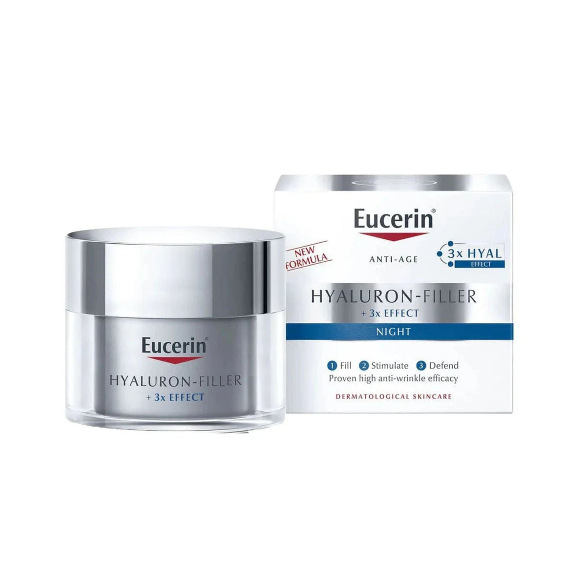Refect Beauty Eucerin Hyaluron Filler +3x Effect Night Cream jar and box for anti-aging skin hydration